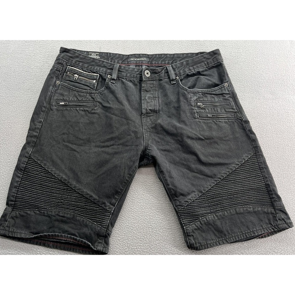 Cult of Individuality Shorts Men's Size 40 Black Denim Moto Short Ribbed Biker